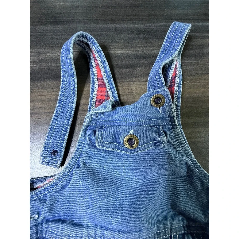 Vintage French Toast Denim Overalls Plaid‎ Lined Adjustable Straps Size 4T